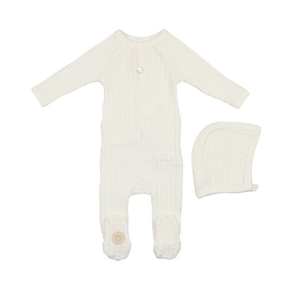 Mon Tresor GirlsCable Knit Footie & Hat Set White